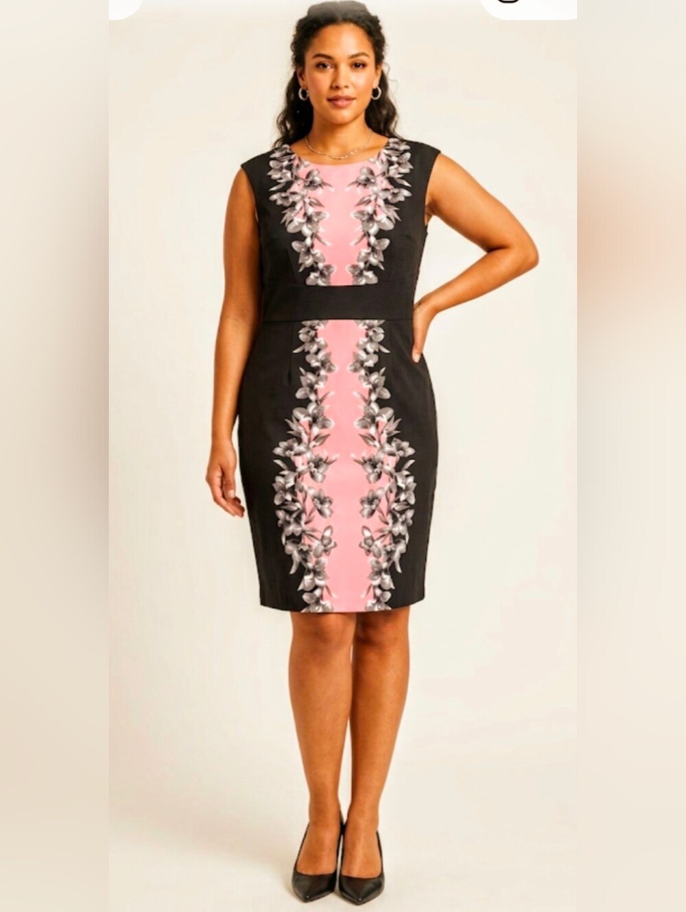 New York & Company Floral Panels Sheath Dress Pink Black Size 14